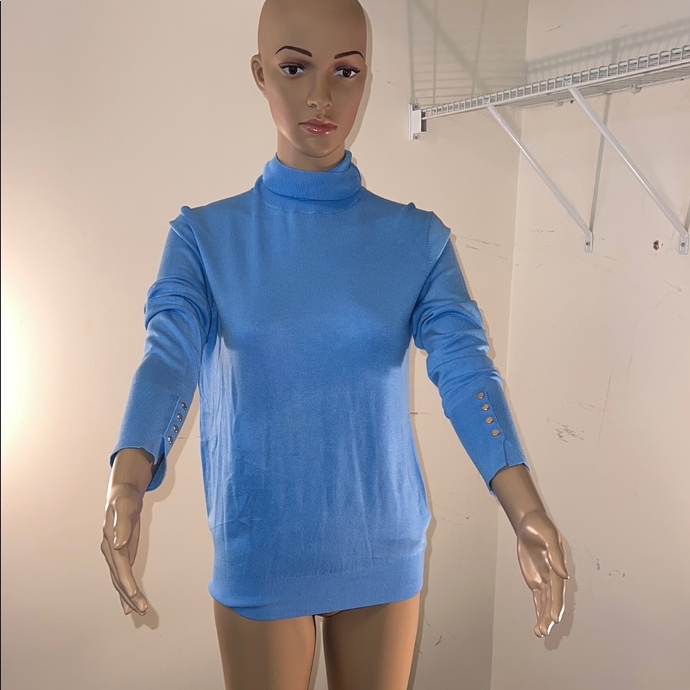 Zara Light Blue Turtleneck Sweater with Button Details (#24)